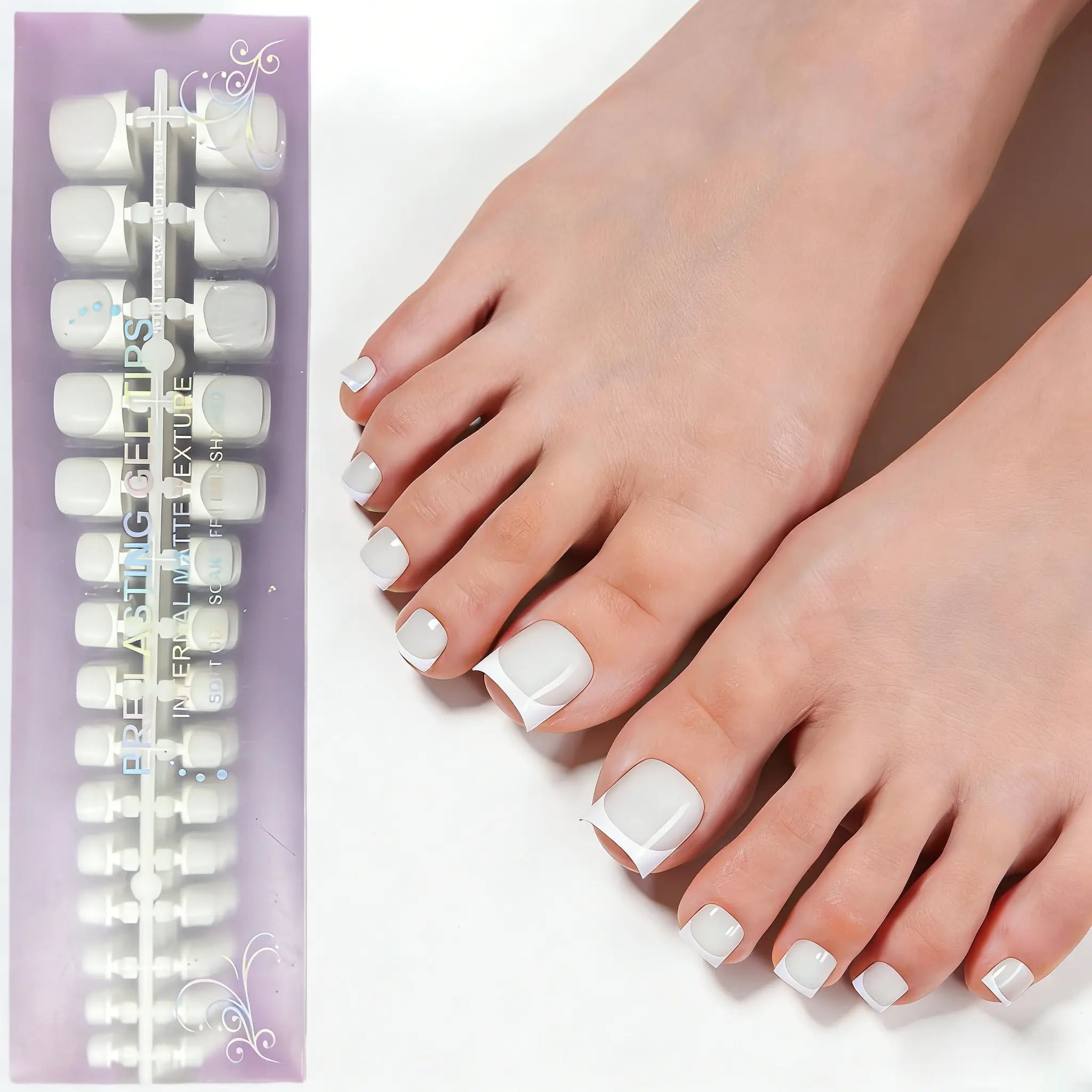 Jsiallye Toe Nail Tips - Lamp-Curable Summertime Toenails 5 Different Nail Colors to Choose from French Toenail Sharp Square Press on Toenails for Women, 150 Soak off French Tip Toe Nail Extensions in 15 Sizes, Durable Womens Summer Toenail