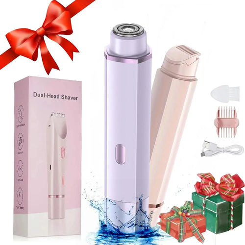 Gamstory Bikini Trimmer for Women, Electric Shaver and Razor Rechargeable 2-In-1 Body and Facial Epilator, Dual Heads for Painless Trimming of Pubic Hair, Face, Underarms and Legs, IPX7 Waterproof. Christmas Gift New Year Gift Shaving Grooming