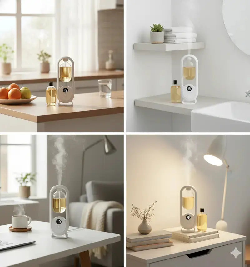 MREGB Smart Essential Oil Diffuser Wall Mounted Automatic Fragrance Machine Home Room Deodorizer Aroma Scent Diffuser with Atmosphere Light USB Powered Hotel Spray Perfume Dispenser Bathroom Odor Eliminator 5-Speed Digital Display Summervibes