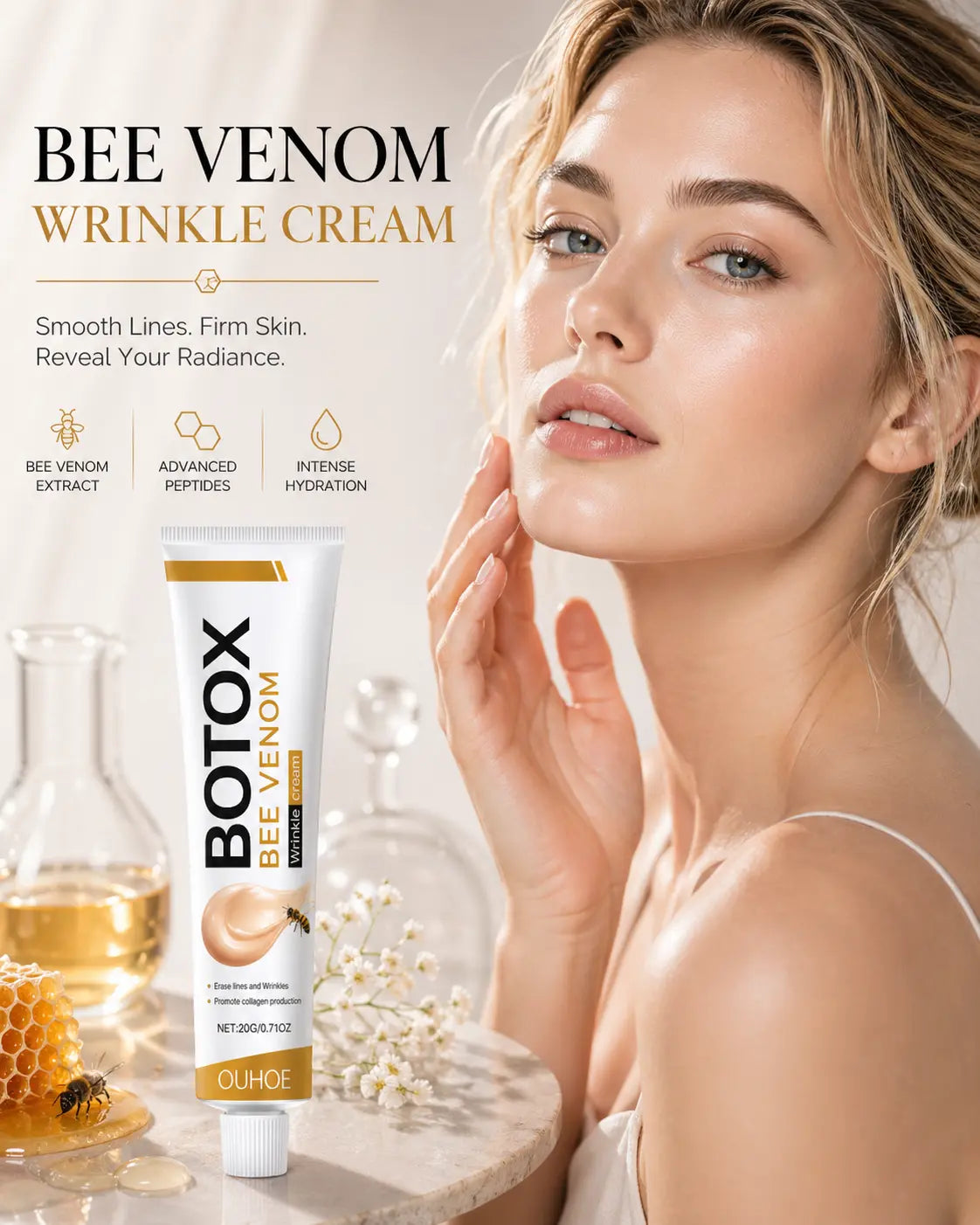 Bee Venom Moisturizing Balm 0.71 Oz Hydrating Skin Firming Texture Refining for All Skin Types Gentle Smooth Facial Hydrate Moisture Moisturizer Firm anti Aging Deep Nourishing Skin Repair Daily