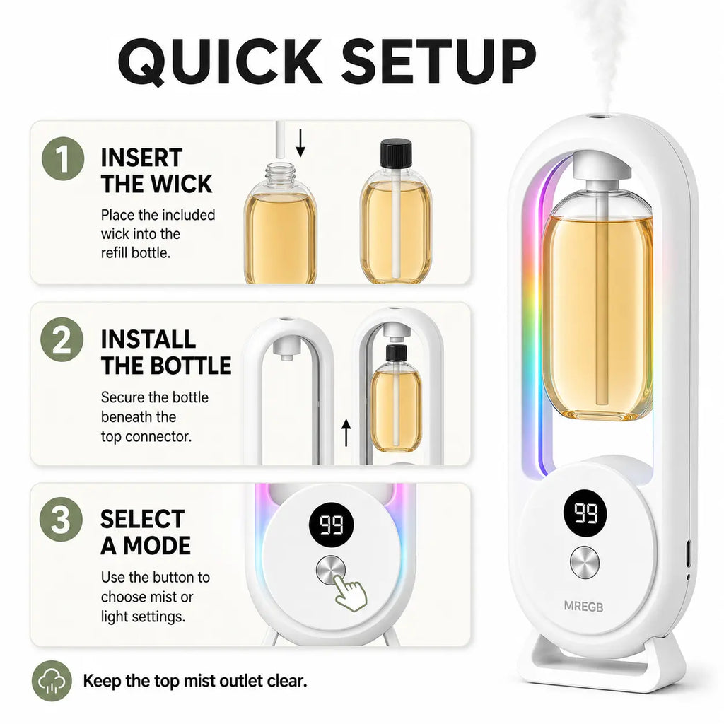 MREGB Smart Essential Oil Diffuser Wall Mounted Automatic Fragrance Machine Home Room Deodorizer Aroma Scent Diffuser with Atmosphere Light USB Powered Hotel Spray Perfume Dispenser Bathroom Odor Eliminator 5-Speed Digital Display Summervibes