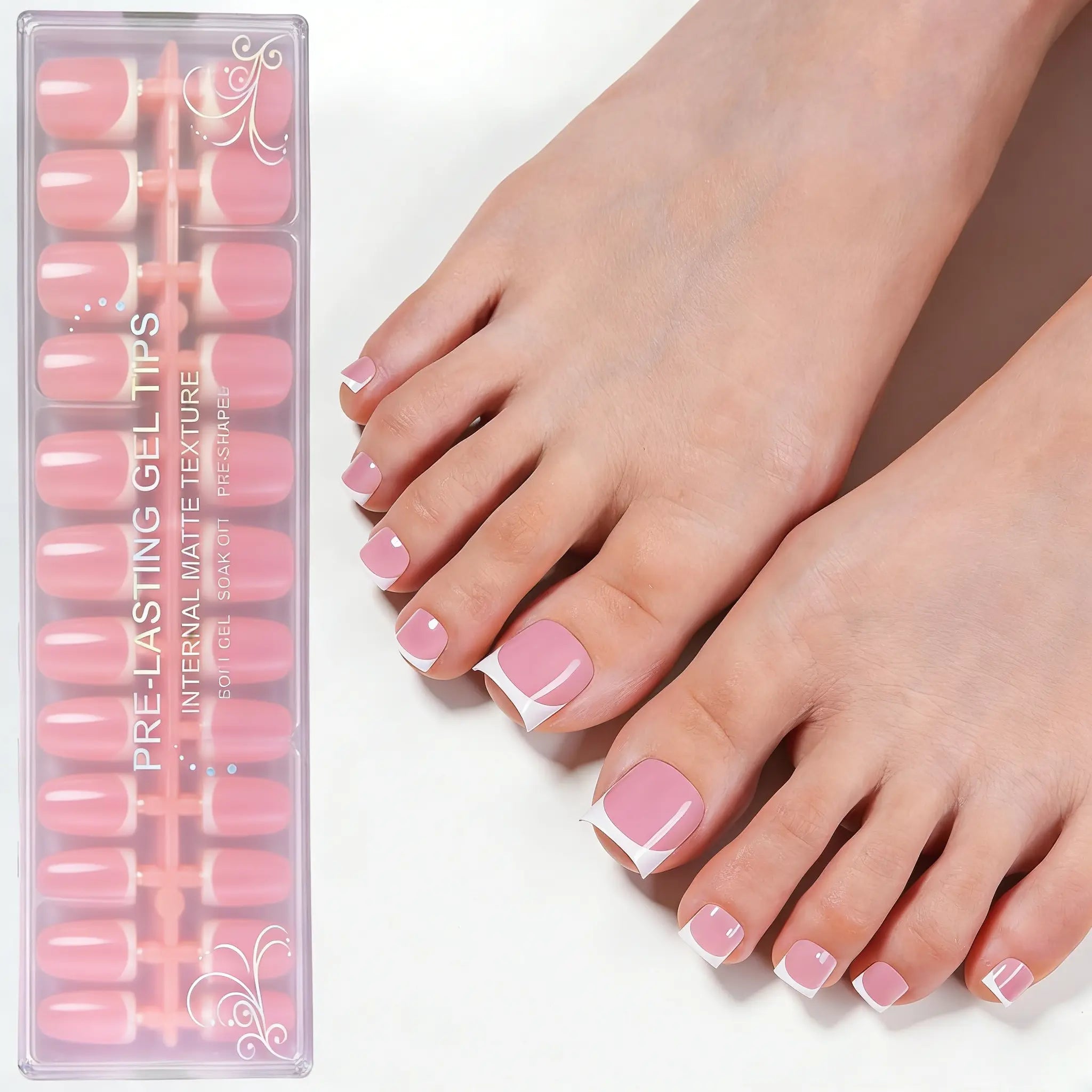 Jsiallye Toe Nail Tips - Lamp-Curable Summertime Toenails 5 Different Nail Colors to Choose from French Toenail Sharp Square Press on Toenails for Women, 150 Soak off French Tip Toe Nail Extensions in 15 Sizes, Durable Womens Summer Toenail
