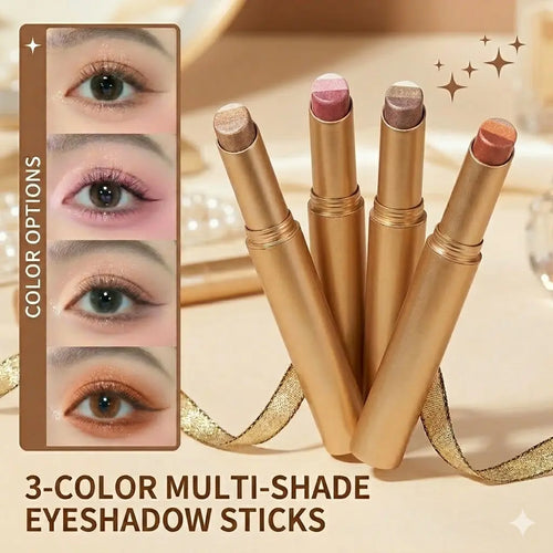 Hotmission--Buy 1 Get 3 Free --3 Color Eyeshadow Stick，New Long Lasting & Waterproof Creamy Eye Shadow，Portable Glitter Shadow for Women，Smudge-Proof Long Lasting，Shimmer Shadow for Day and Night (Fine Shimmer Brownish Orange)