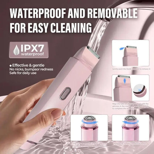 Gamstory Bikini Trimmer for Women, Electric Shaver and Razor Rechargeable 2-In-1 Body and Facial Epilator, Dual Heads for Painless Trimming of Pubic Hair, Face, Underarms and Legs, IPX7 Waterproof. Christmas Gift New Year Gift Shaving Grooming