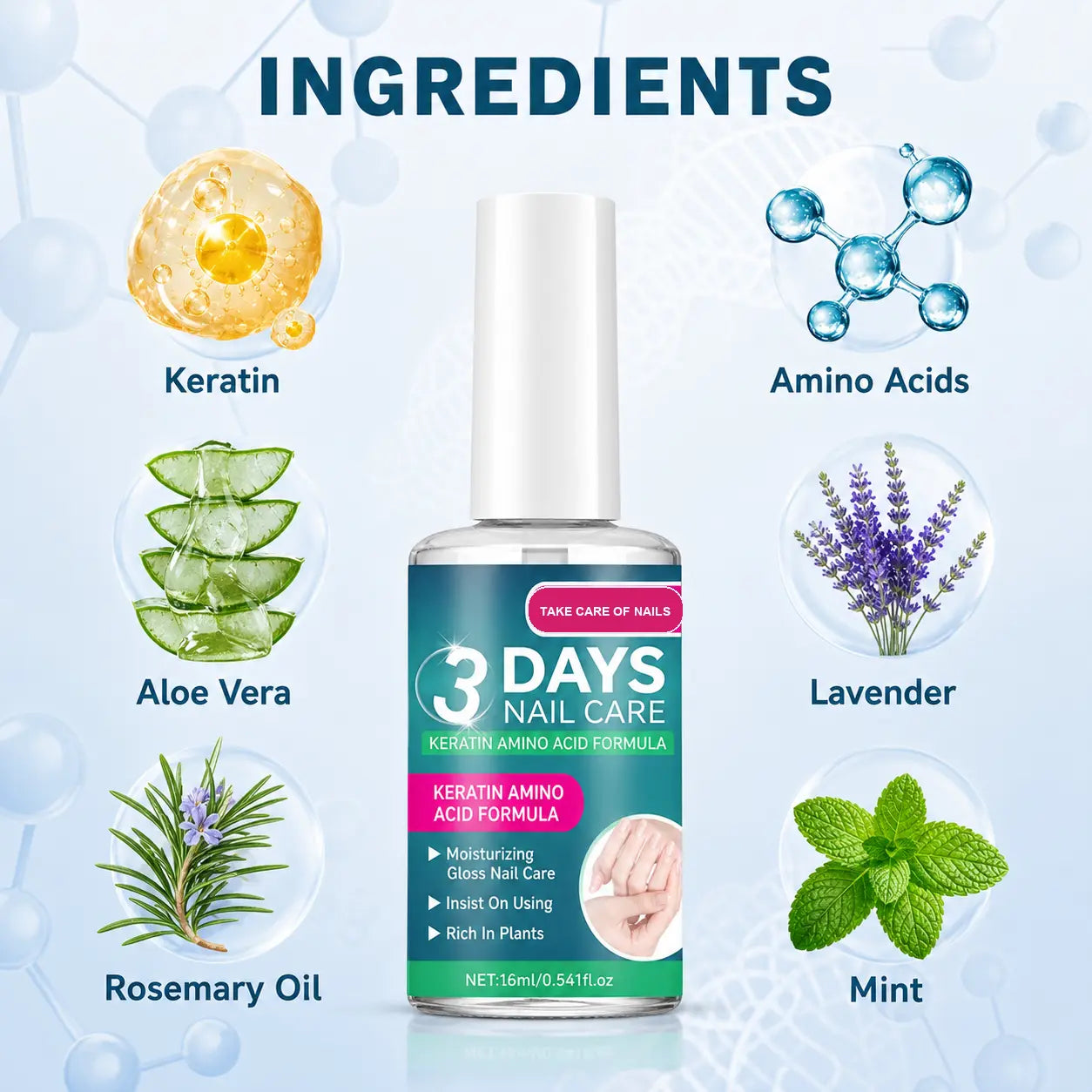 MREGB Keratin & Amino Acid Nail Strengthener, Clear Cuticle Oil Treatment for Nail Growth. Deep Moisturizing Hardener with Aloe & Macadamia for Weak, Brittle Nails & Dry Hands. Professional Nail Care (16Ml*3). Summervibes Daily Therapy