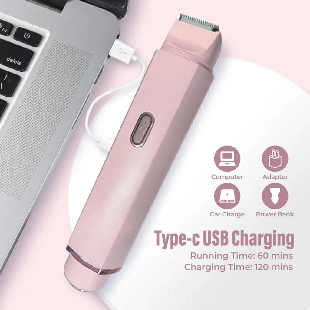 Gamstory Bikini Trimmer for Women, Electric Shaver and Razor Rechargeable 2-In-1 Body and Facial Epilator, Dual Heads for Painless Trimming of Pubic Hair, Face, Underarms and Legs, IPX7 Waterproof. Christmas Gift New Year Gift Shaving Grooming