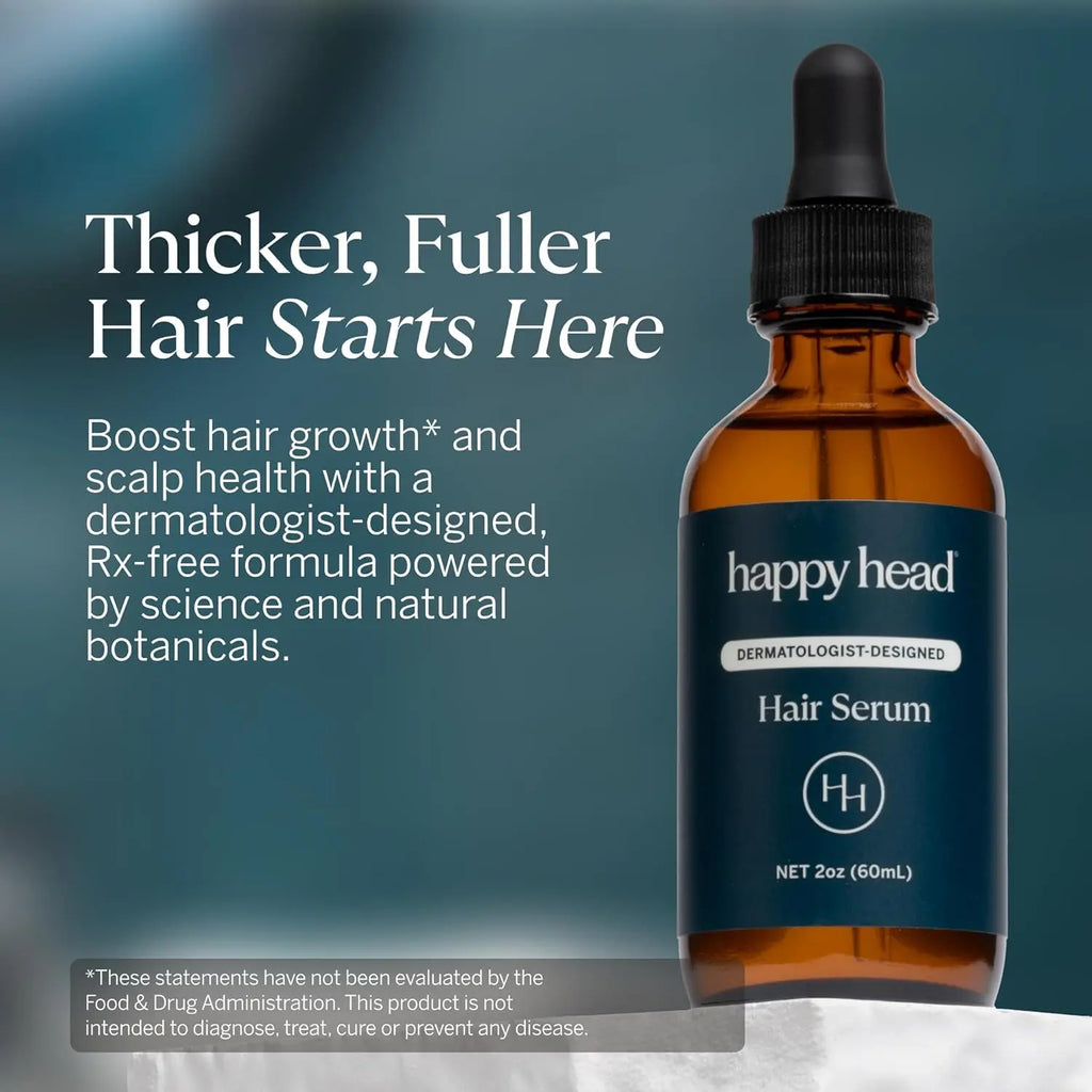 Happy Head Hair Serum with Procapil Biotin, Ashwagandha & Collagen, Leave in Scalp Application Formula for Daily Hair Care Routine at Home, Lightweight Use, 2 Oz Bottle
